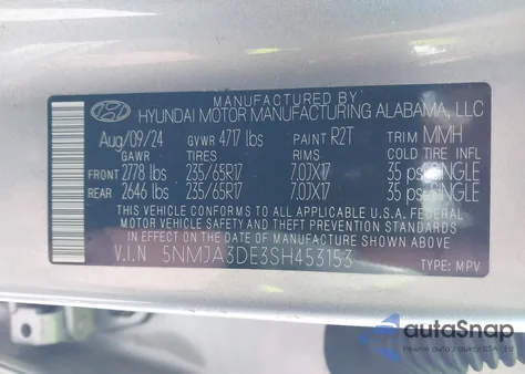 2025 Hyundai Tucson Se z USA, uszkodzony, nr VIN 5NMJA3DE3SH453153